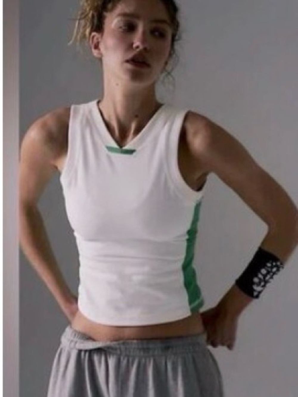 Free People Movement Women's White Tank Top with Green Side Panels